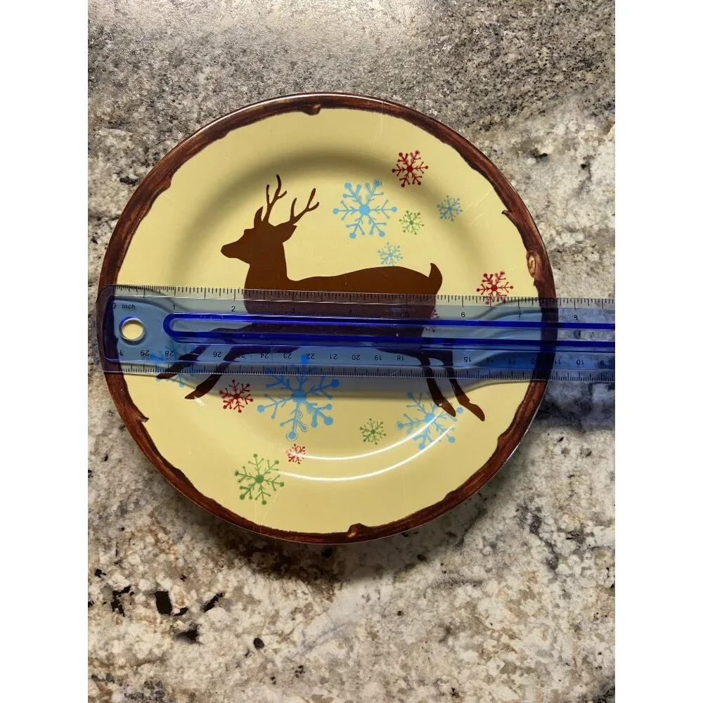 Wallace Reindeer Plates Set of 4 Holiday Snowflake Rustic Lodge Christmas Decor